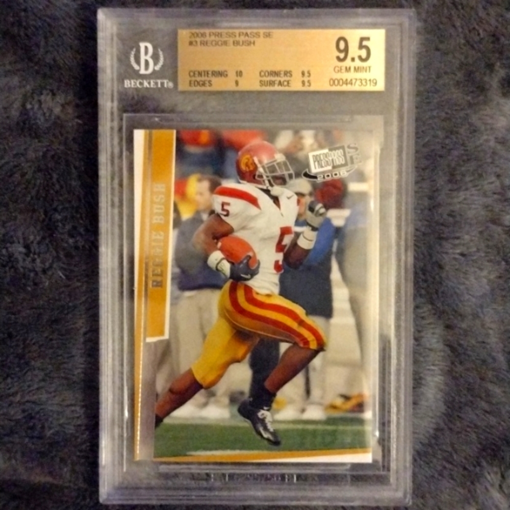 NFL-Reggie Bush#3 2006 press pass se.Beckett®9.5 gem mint w/subs graded slab.
